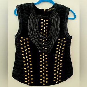 BALMAIN x H&M Sleeveless Rope Braided Top Size 4 Black Gold Tank Top